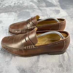 Santoni Chestnut Leather Slip-On Loafers